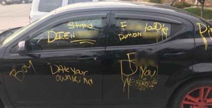 Oh dear, who painted racist things on this black man's car
