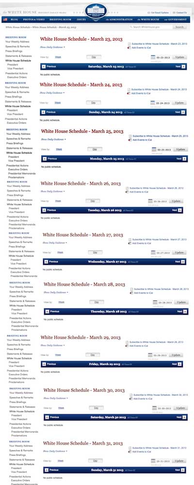 Obama's White House Itinerary: Compiled 03-25-13