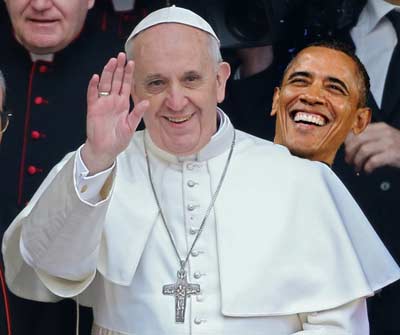 Marxist Obama dives for cover under pope’s skirts