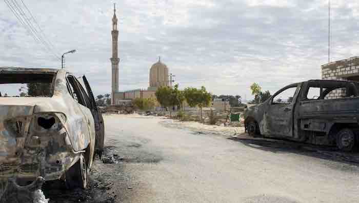 The Rawda mosque, after a gun and bombing attack. November 25, 2017 -- Photo: STR / AFP
