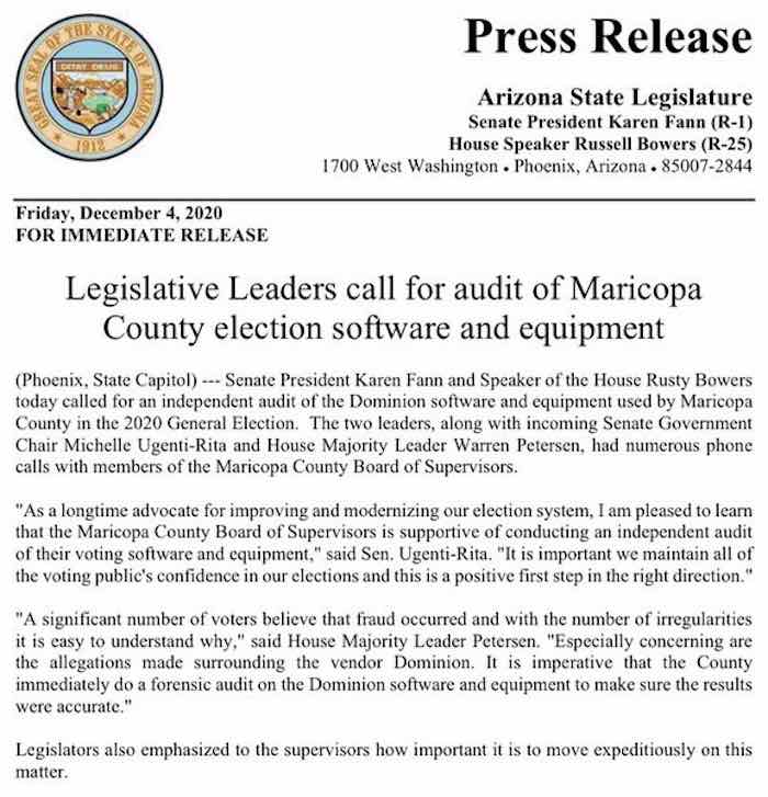 Arizona and Michigan moving to conduct an audit of their Dominion voting systems