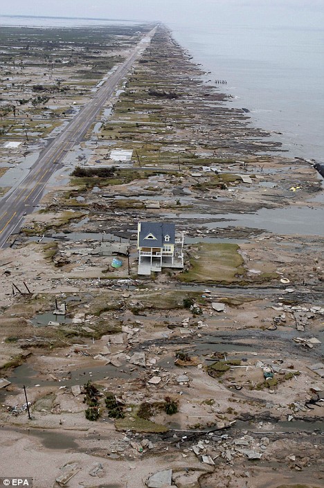 Isolated: A house stands alone after Ike tore through Gilchrist, Texas