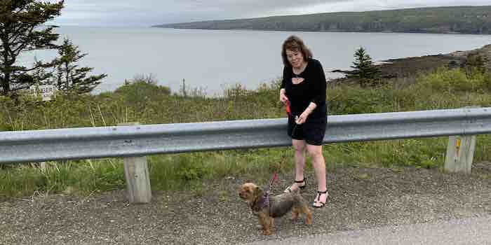 Judi McLeod and CFP Mascot, Yankee-Boy overlooking the Bay of Fundy