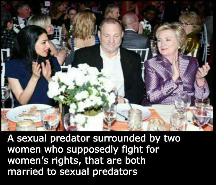  Clinton sitting with Weinstein and her senior advisor Huma Abedin