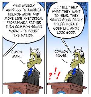 Obama and his Weekly Address to America, Rhetorical propaganda rather than common sense