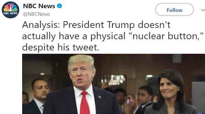 NBC News 'analysis' hits maximum stupid: Y'know, Trump doesn't really have a 'physical button' for those nukes