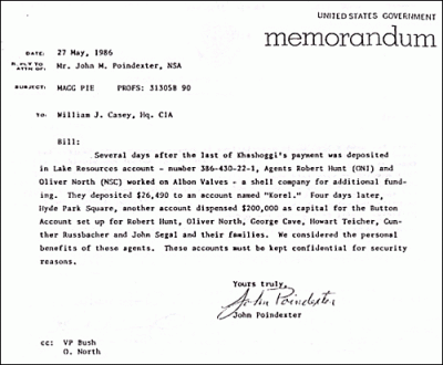 Poindexter's letter to CIA director William Casey