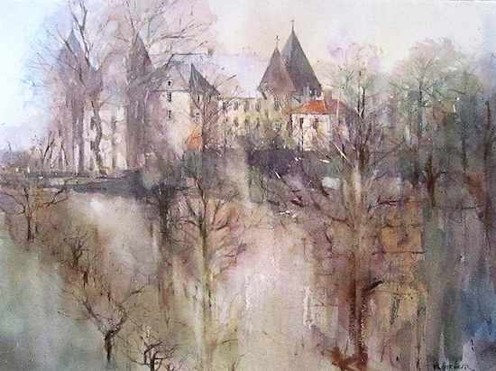 Rochechouart chateau through the mist