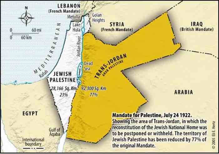Abbas’s map excluded Transjordan—77% of the land in the League of Nations 1922 Mandate for Palestine