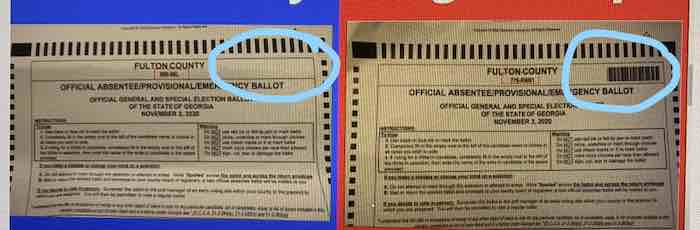 Some ballot papers had a bar code in the top right hand corner and some did not