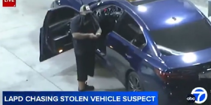 Driver stops for gas in the middle of a high speed police chase and ...