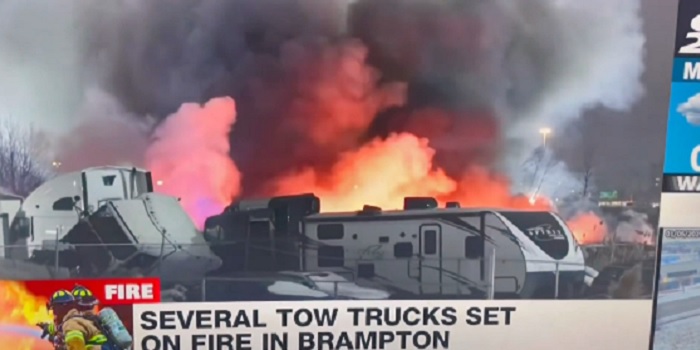 16 tow trucks were obviously intentionally set on fire in Brampton ...