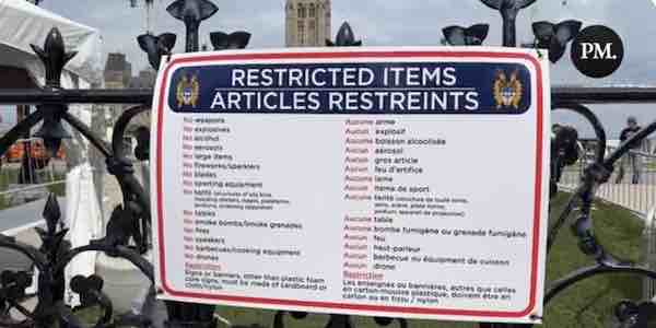 Ahead of Canada Day Freedom Protest: New signs noting restricted items have been installed